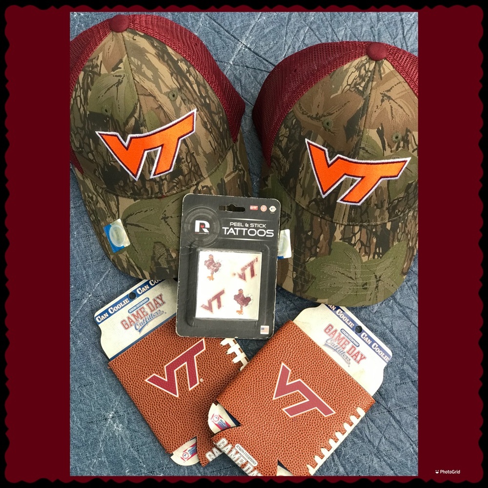 Virginia Tech🍿2 Hats/2Coozies🥜Super Fan Bundle🌭